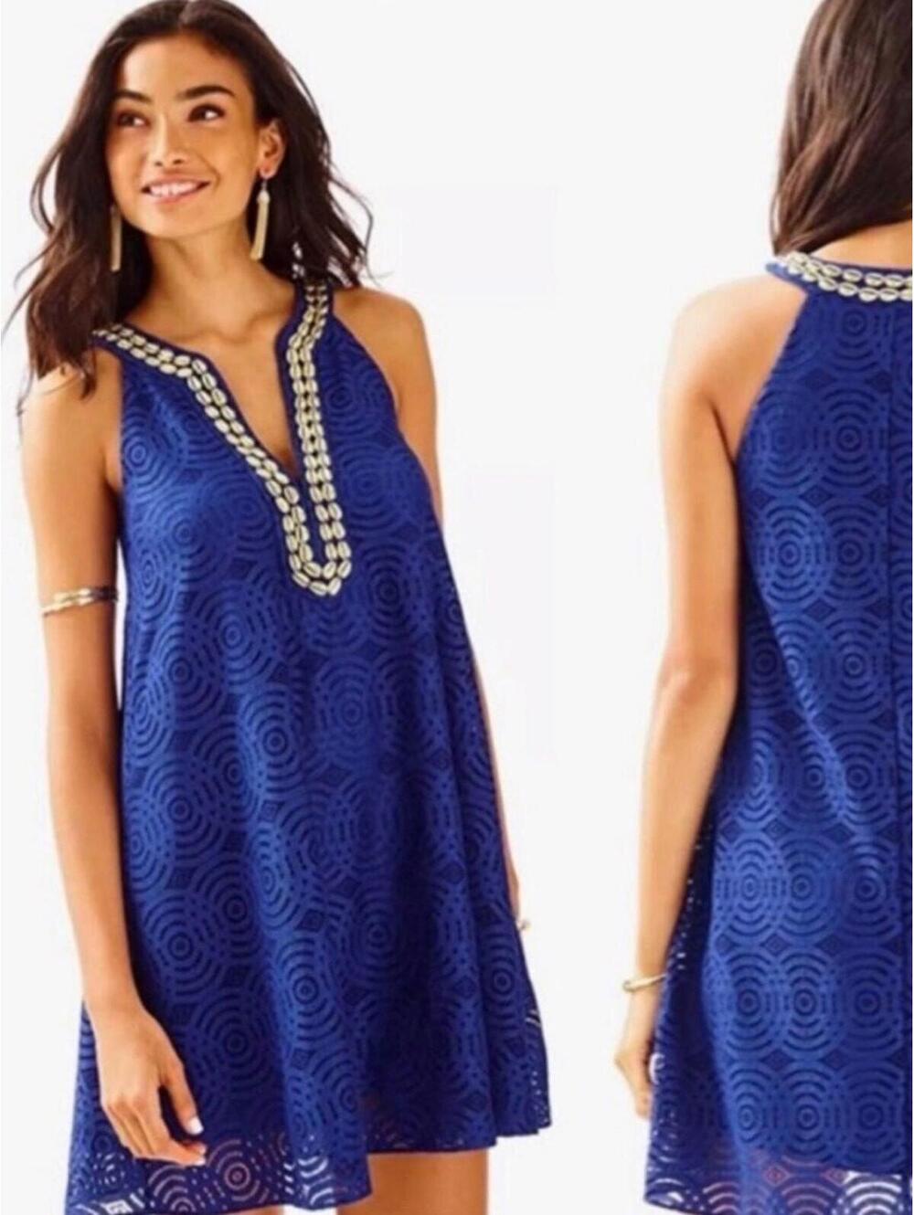 Lilly Pulitzer Achelle Blue Lace Shift Dress Shell Neckline XXS